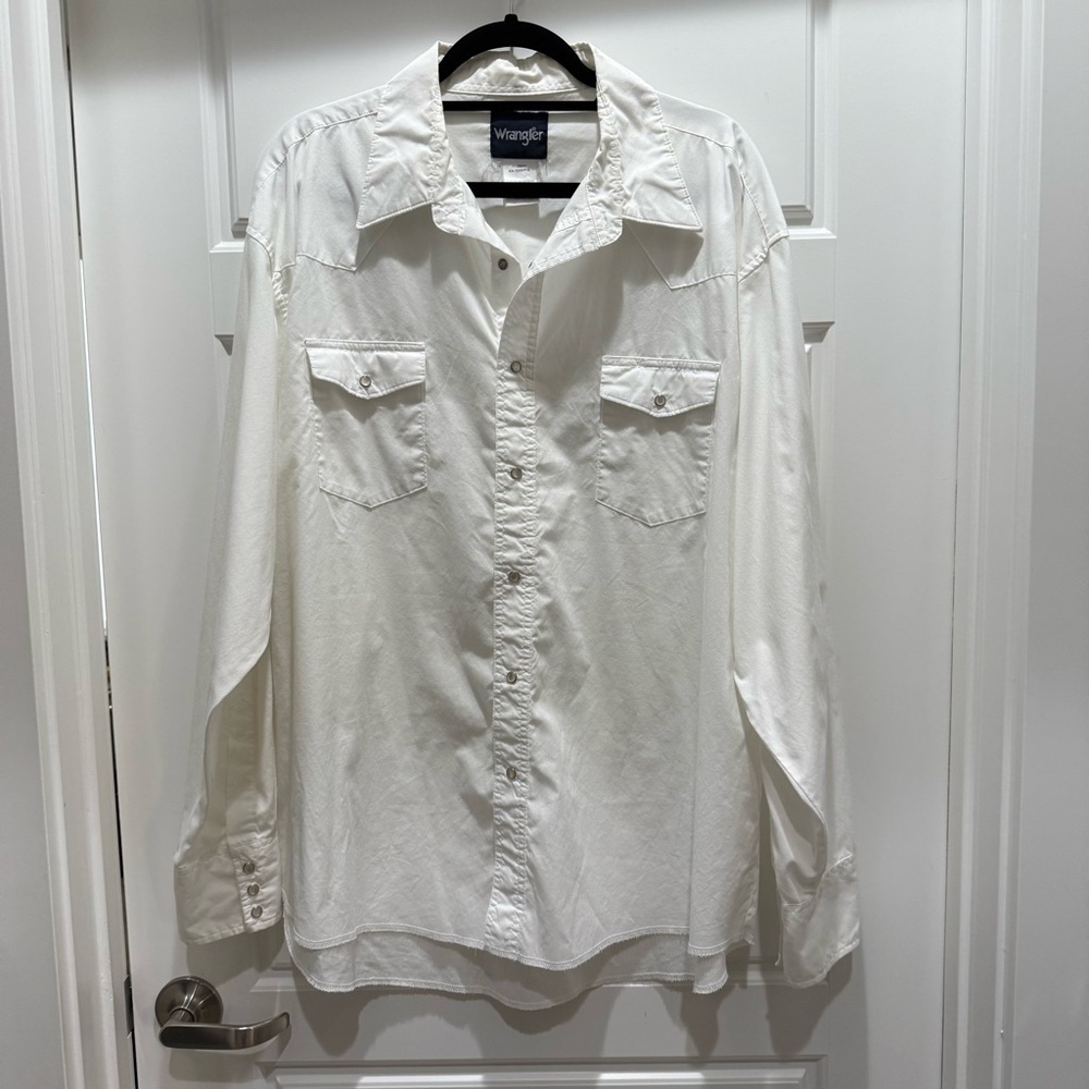 Wrangler White Pearl Snap Long Sleeve Button Down XXL Western Rodeo Cowboy
